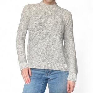 PrAna Women’s Knit Cotton Blend Heathered White Gray Mock Neck Sweater Size S